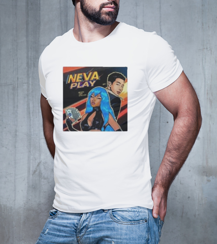 Megan Thee Stallion Neva Play Comic Style Artwork With Blue-Haired Character And Cards T-Shirt