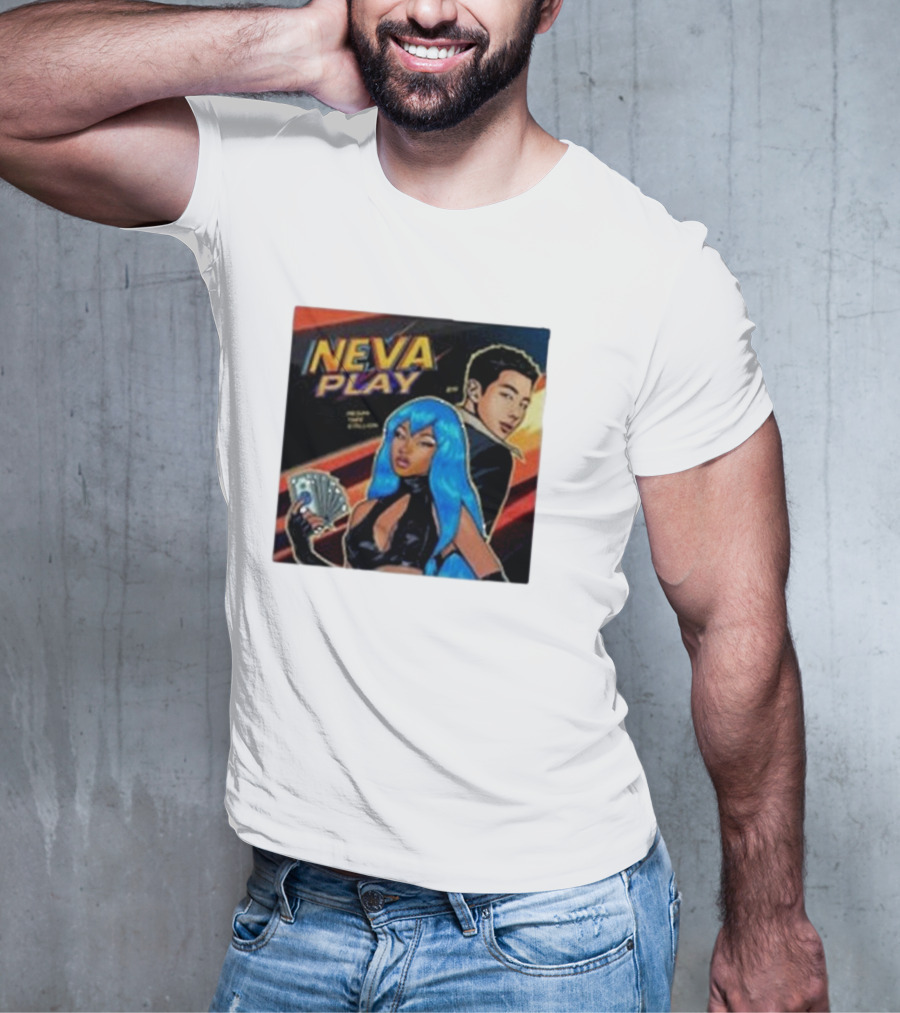 Megan Thee Stallion Neva Play Comic Style Artwork With Blue-Haired Character And Cards T-Shirt
