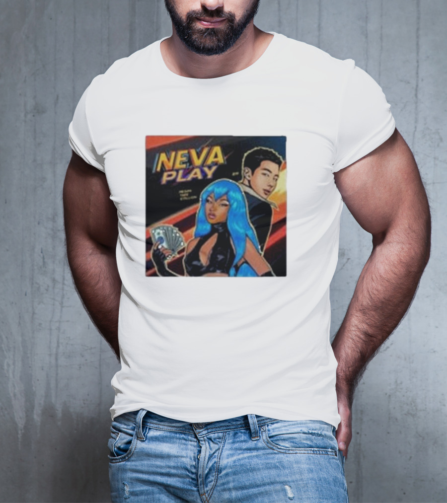 Megan Thee Stallion Neva Play Comic Style Artwork With Blue-Haired Character And Cards T-Shirt
