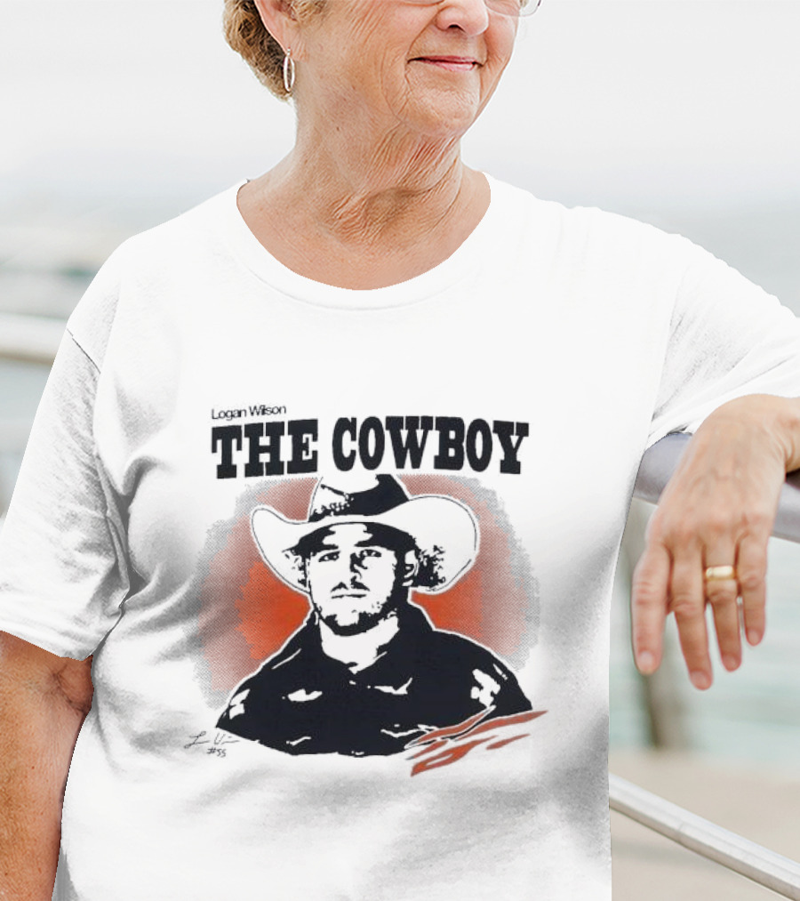 Logan Wilson The Cowboy Signature Art With Western Hat And Orange Backdrop T-Shirt