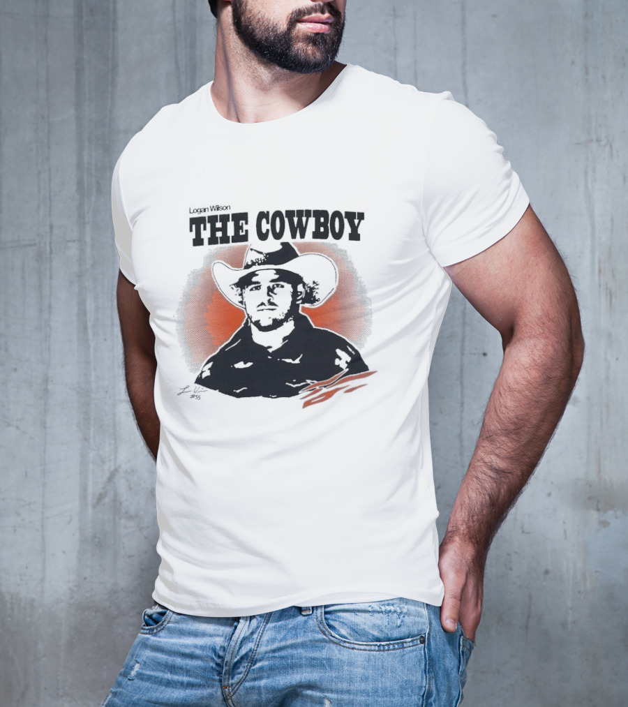 Logan Wilson The Cowboy Signature Art With Western Hat And Orange Backdrop T-Shirt