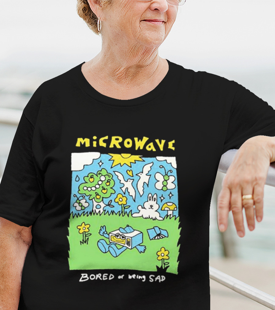 Microwave Bored Of Being Sad Colorful Cartoon Landscape With Sun And Bunny T-Shirt