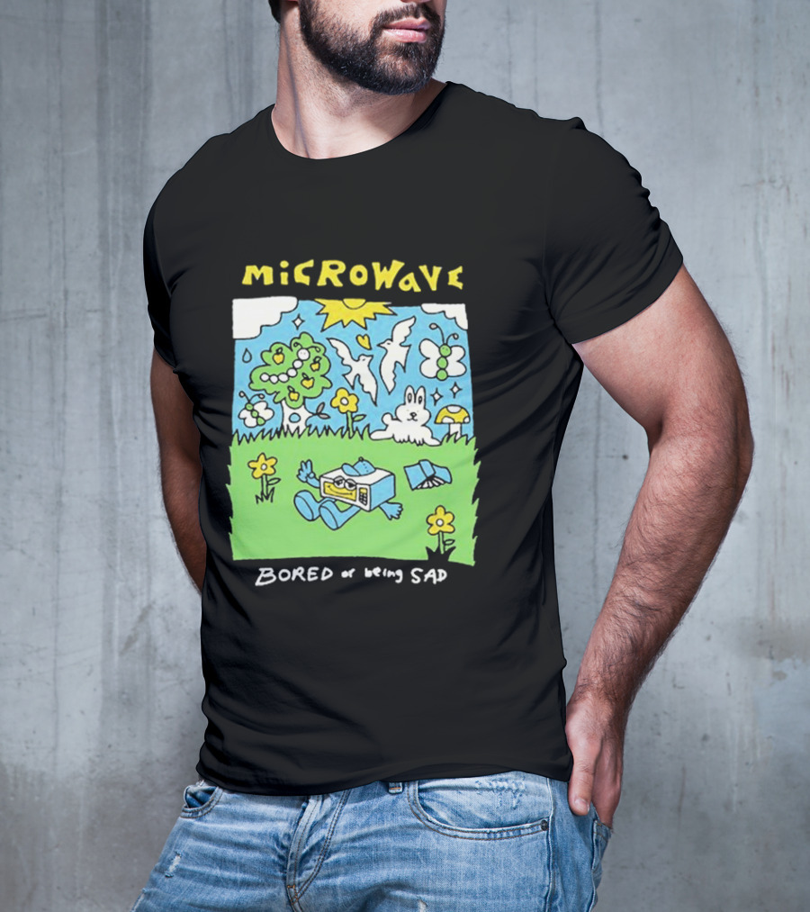 Microwave Bored Of Being Sad Colorful Cartoon Landscape With Sun And Bunny T-Shirt