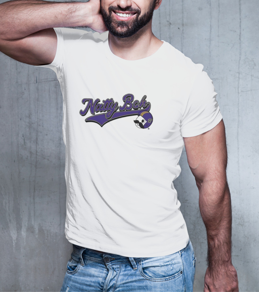 Natty Boh Purple Script With Football Helmet T-Shirt