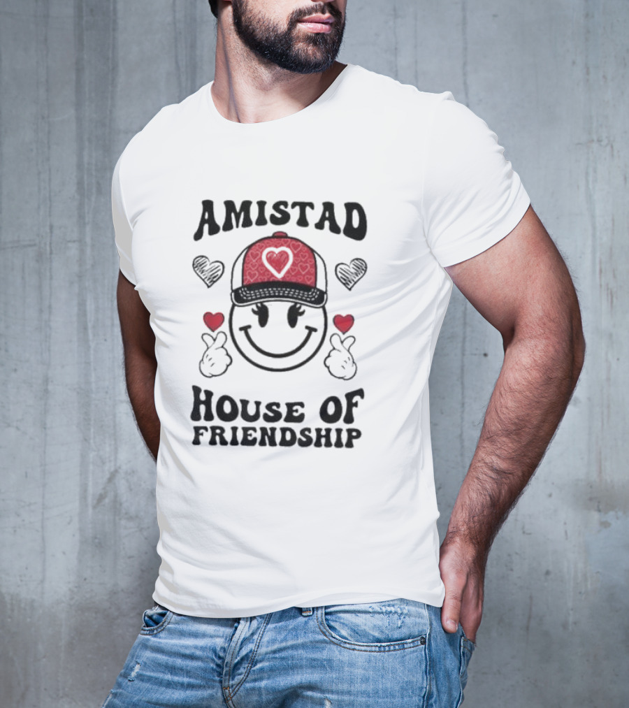 Amistad House Of Friendship Smiley Face Heart Cap Kids Spirit T-Shirt