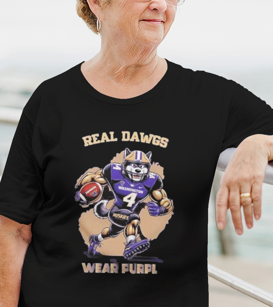 Washington Huskies Real Dawgs Wear Purple Mascot Football T-Shirt