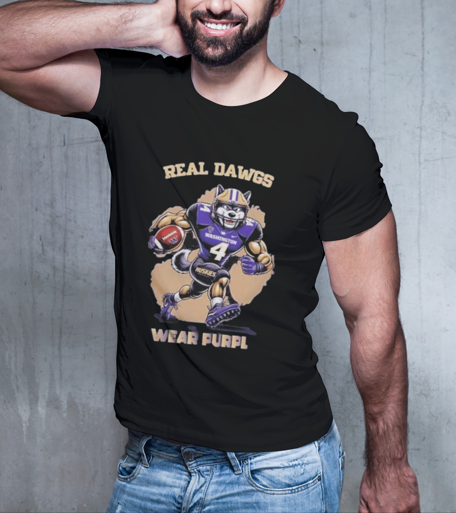 Washington Huskies Real Dawgs Wear Purple Mascot Football T-Shirt