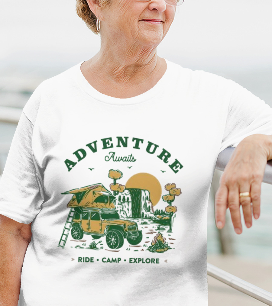 Adventure Awaits Ride Camp Explore Jeep Camping Scene T-Shirt
