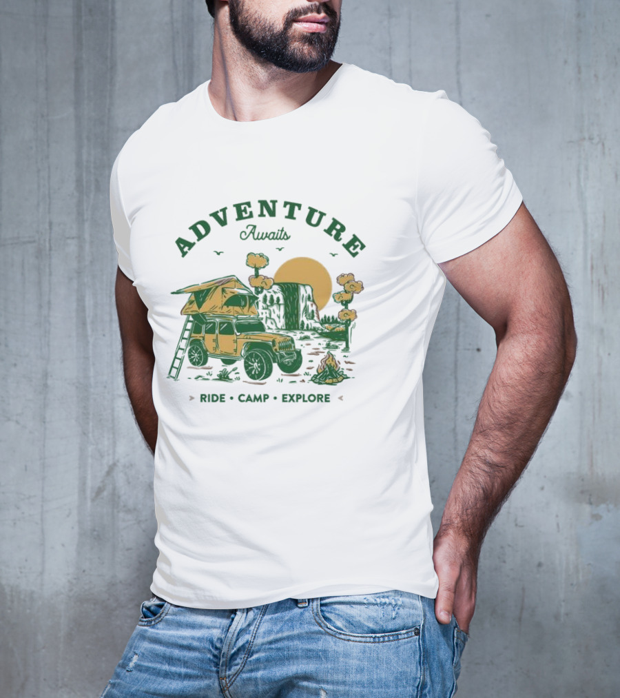 Adventure Awaits Ride Camp Explore Jeep Camping Scene T-Shirt
