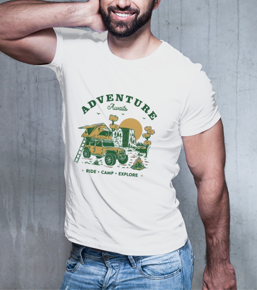 Adventure Awaits Ride Camp Explore Jeep Camping Scene T-Shirt