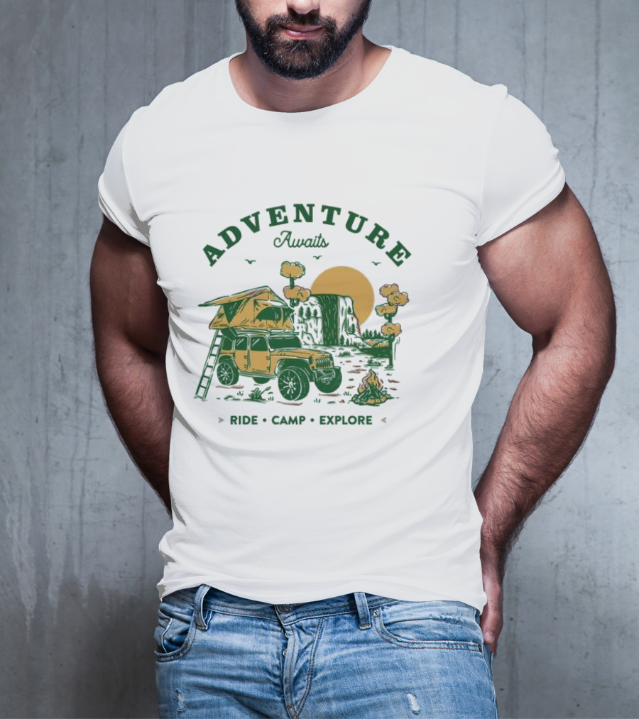 Adventure Awaits Ride Camp Explore Jeep Camping Scene T-Shirt