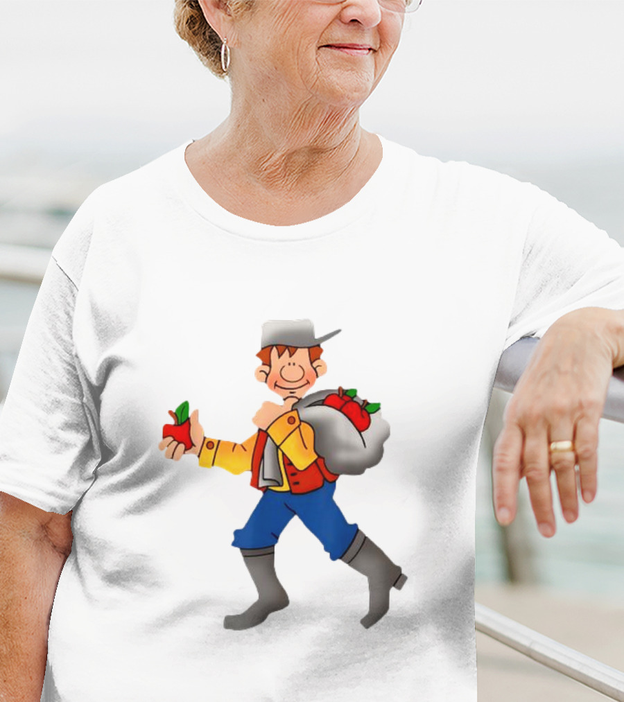 Johnny Appleseed Cartoon Character With Apple Backpack T-Shirt