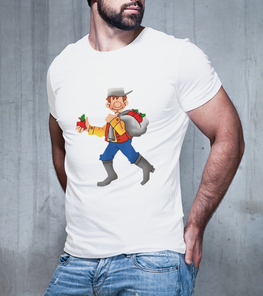 Johnny Appleseed Cartoon Character With Apple Backpack T-Shirt