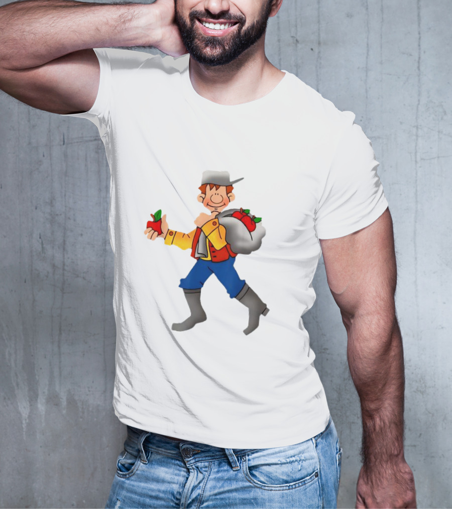 Johnny Appleseed Cartoon Character With Apple Backpack T-Shirt