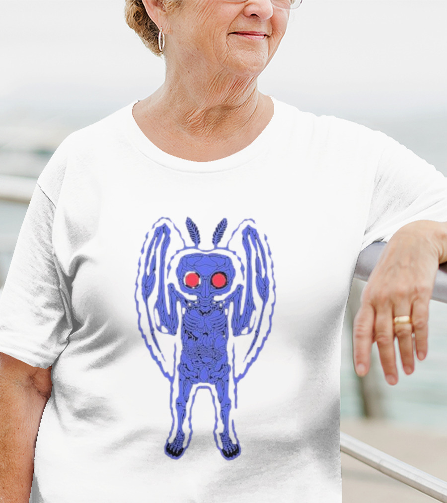 Mothman Anatomy Red-Eyed Skeletal Illustration Drew Wise T-Shirt