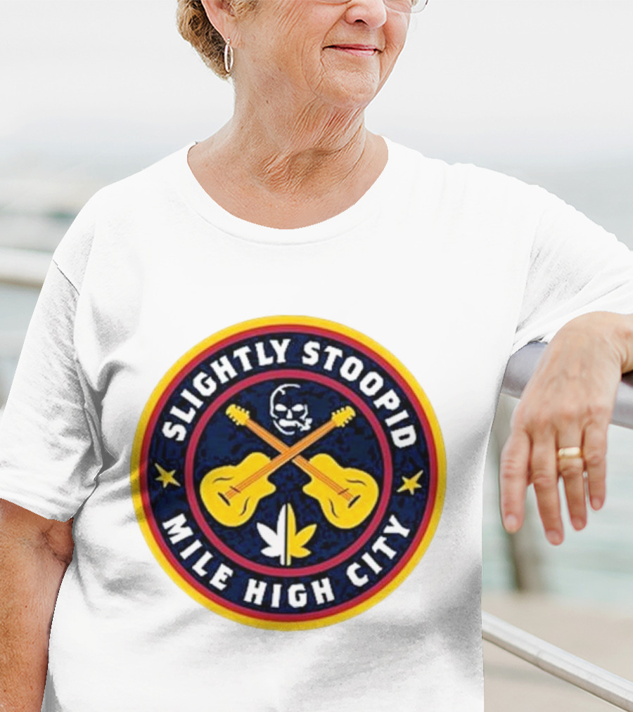 Slightly Stoopid Mile High City Crossed Guitars Skull Leaf Badge T-Shirt
