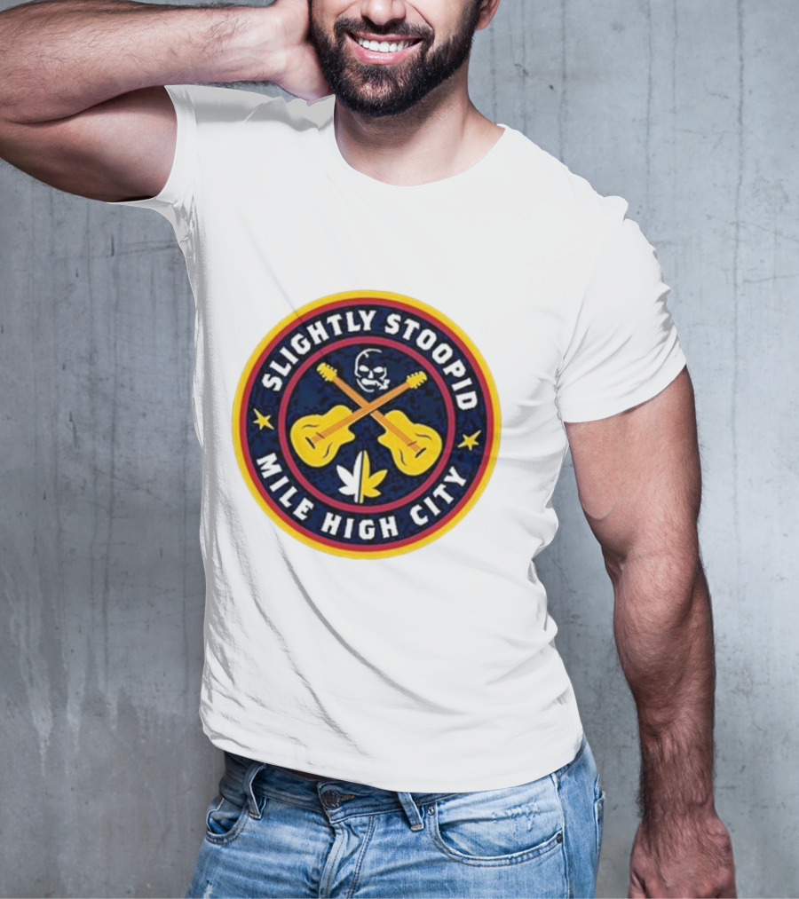 Slightly Stoopid Mile High City Crossed Guitars Skull Leaf Badge T-Shirt