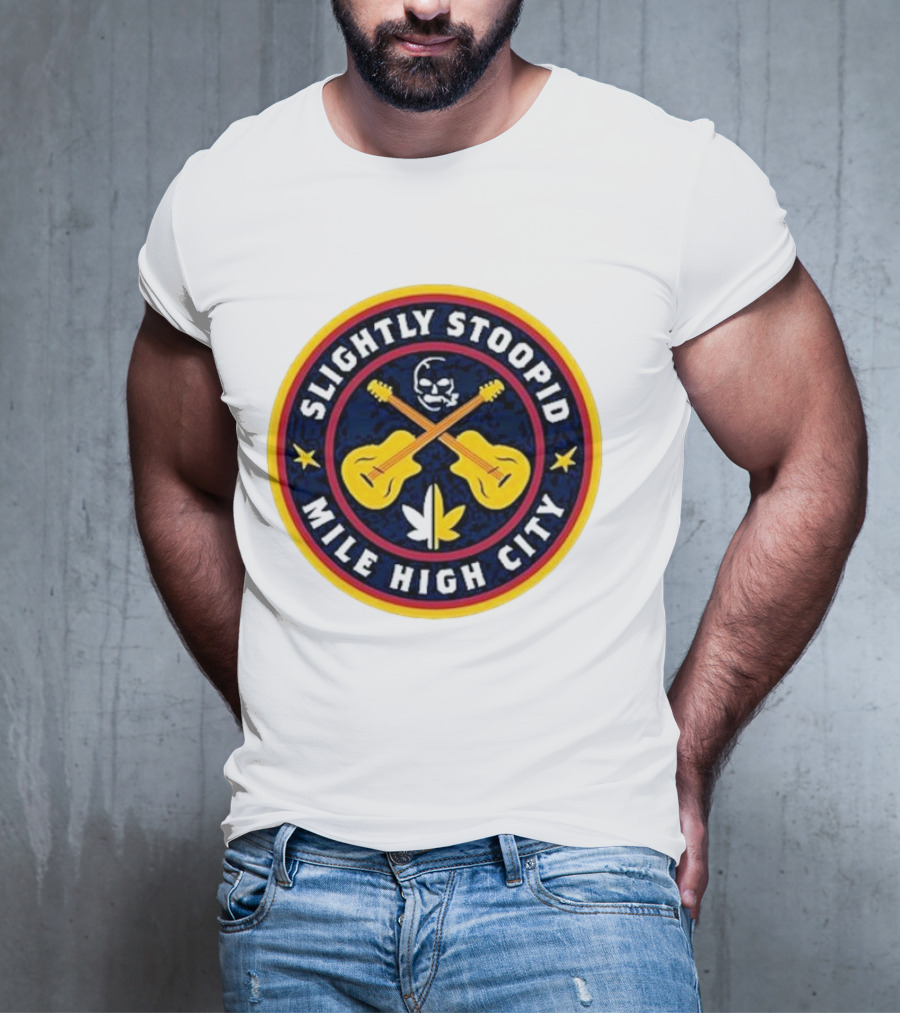 Slightly Stoopid Mile High City Crossed Guitars Skull Leaf Badge T-Shirt