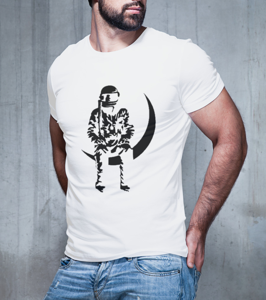 To The Stars Moon Man Astronaut Sitting On Crescent Ocean Blue T-Shirt