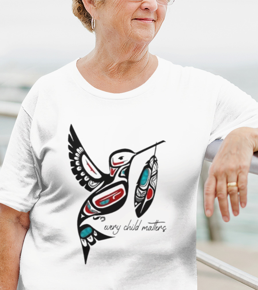 Every Child Matters Indigenous Hummingbird Feathers Orange Day T-Shirt