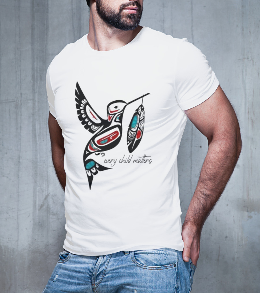 Every Child Matters Indigenous Hummingbird Feathers Orange Day T-Shirt
