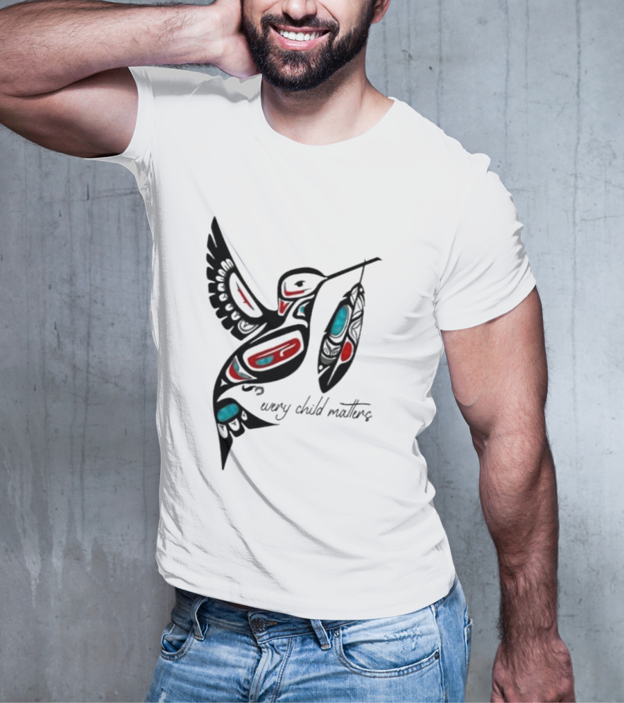 Every Child Matters Indigenous Hummingbird Feathers Orange Day T-Shirt