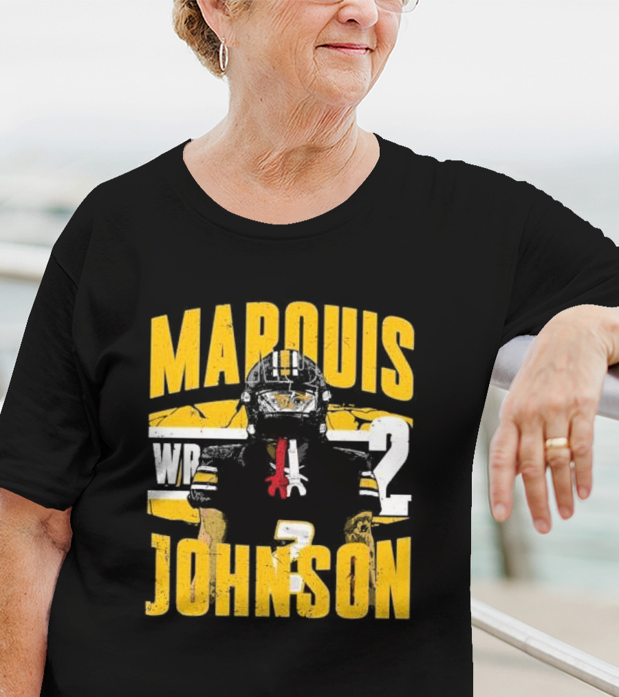 Marquis Johnson WR 2 Football Player Black And Yellow T-Shirt