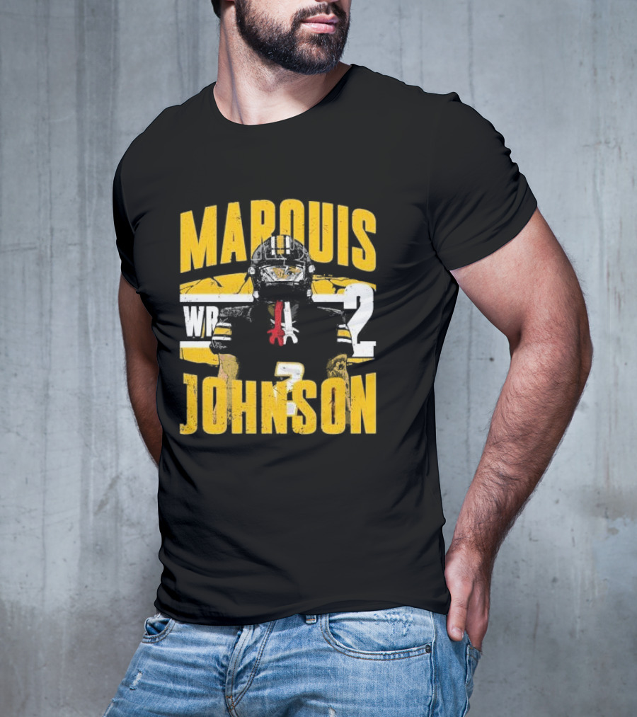 Marquis Johnson WR 2 Football Player Black And Yellow T-Shirt
