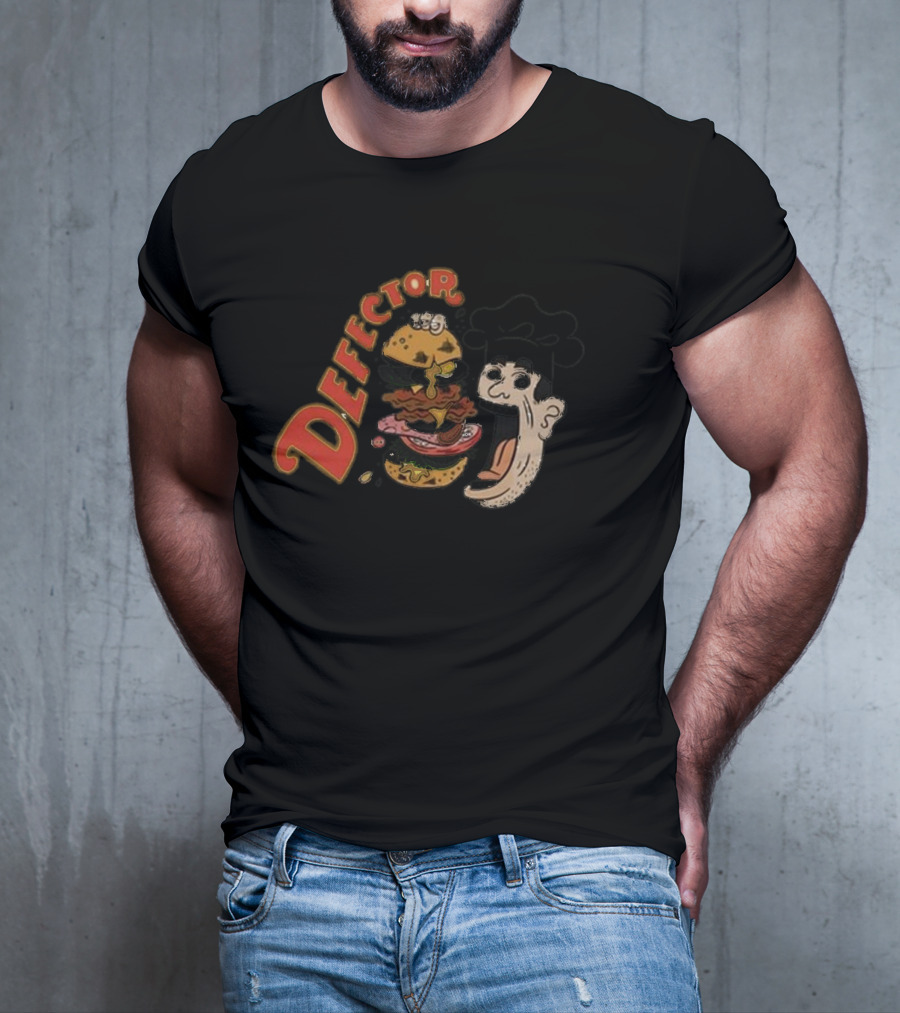 Defector Chefector Big Burger Graphic With Chef And Layered Burger T-Shirt
