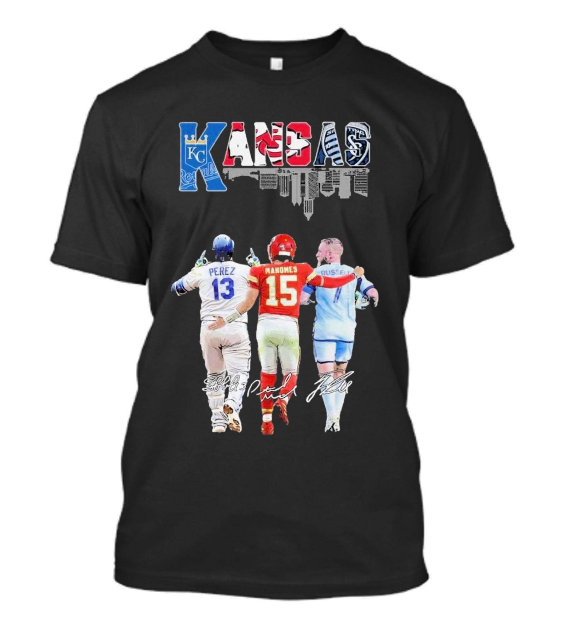 Kansas City Royals Perez Chiefs Mahomes Sporting Russell Skyline T-Shirt