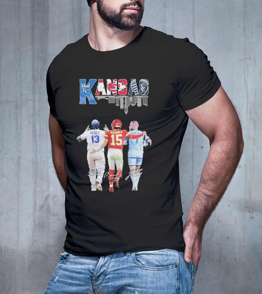 Kansas City Royals Perez Chiefs Mahomes Sporting Russell Skyline T-Shirt