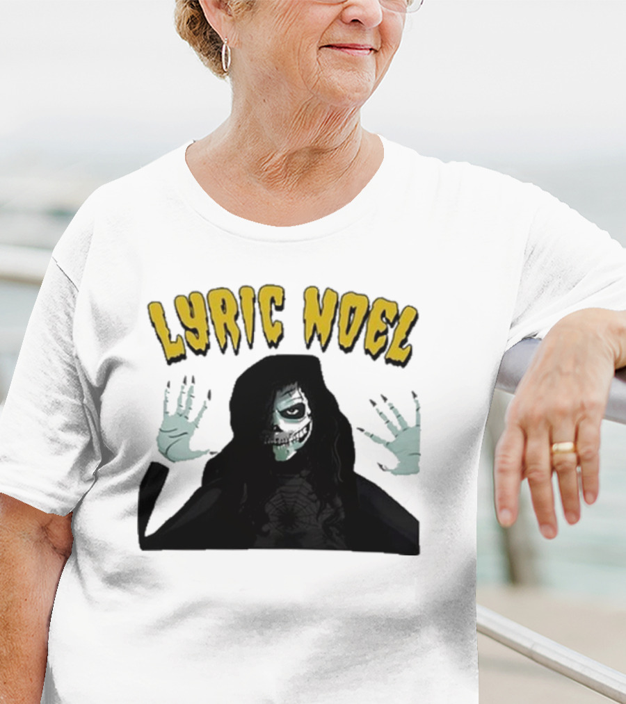Lyric Noel Hallows Eve Ghostly Figure With Spider Web Face T-Shirt