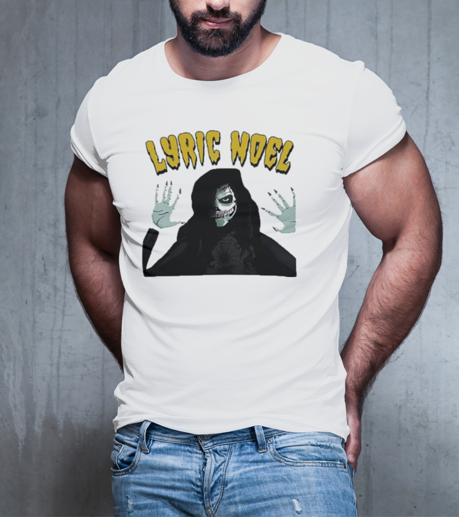 Lyric Noel Hallows Eve Ghostly Figure With Spider Web Face T-Shirt