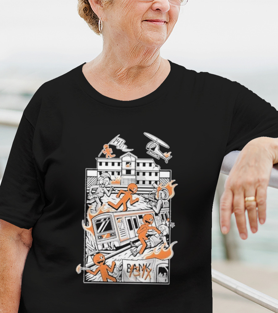 Dani Gambino Stick Figures Chaos Fire Helicopter Bank T-Shirt