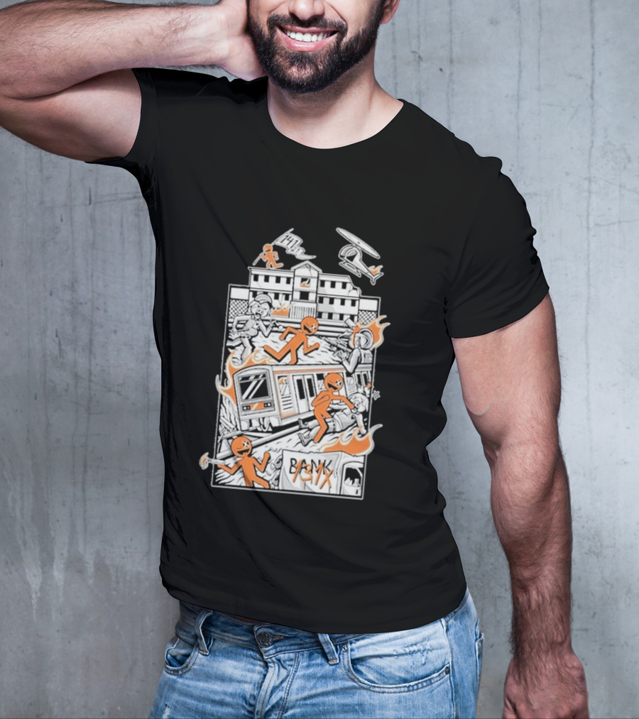 Dani Gambino Stick Figures Chaos Fire Helicopter Bank T-Shirt