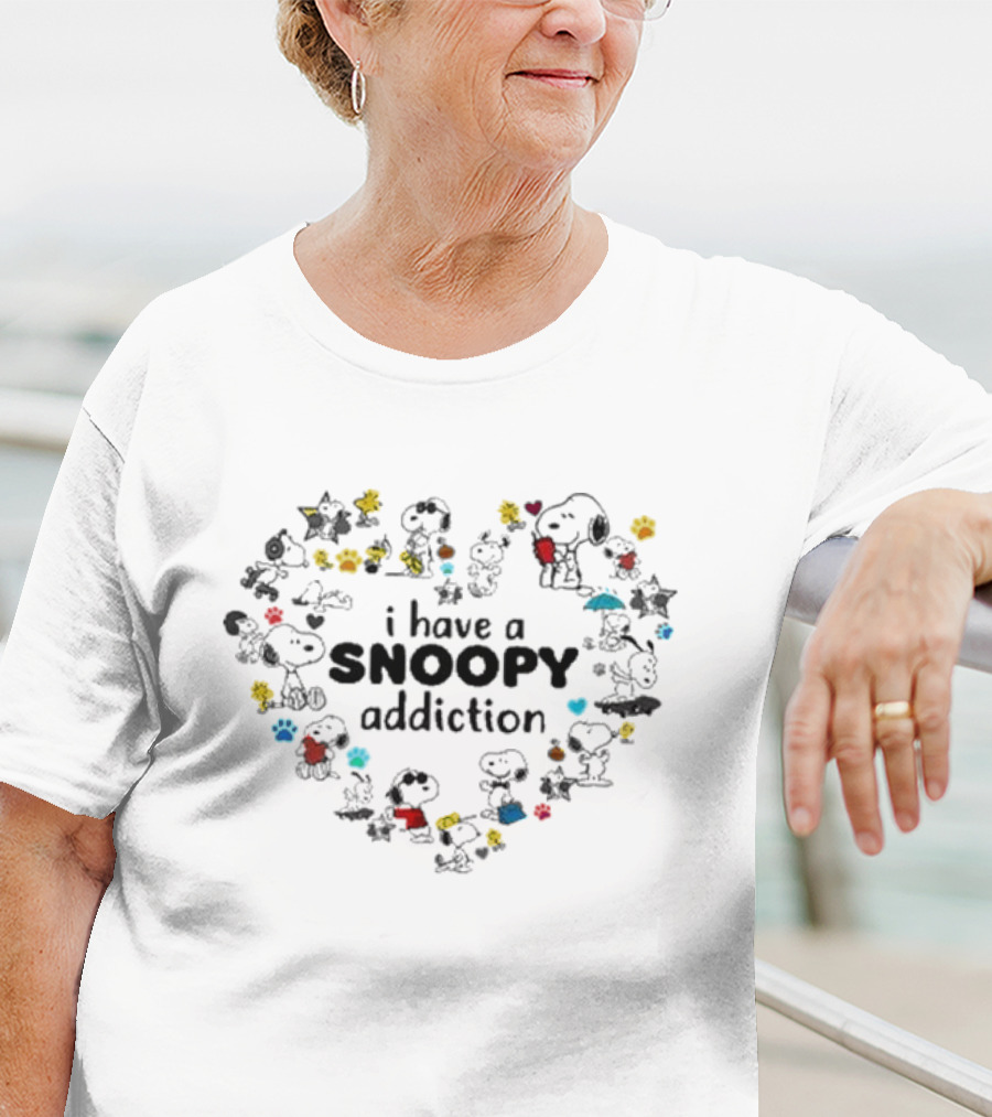 I Have A Snoopy Addiction With Colorful Paw Prints And Peanuts Characters T-Shirt