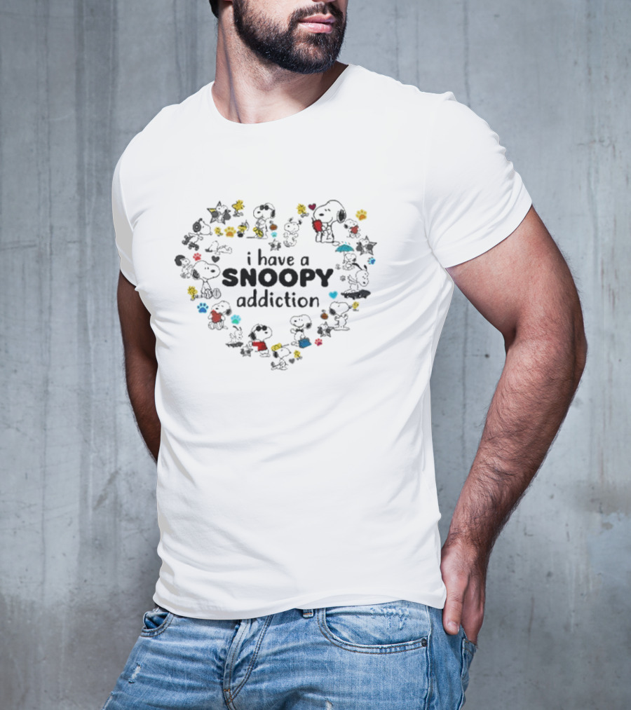 I Have A Snoopy Addiction With Colorful Paw Prints And Peanuts Characters T-Shirt