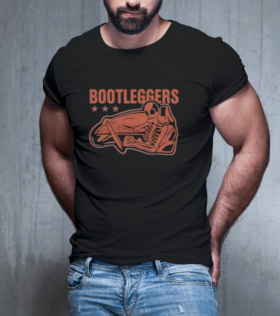 Bootleggers Skeleton Driving With Stars T-Shirt