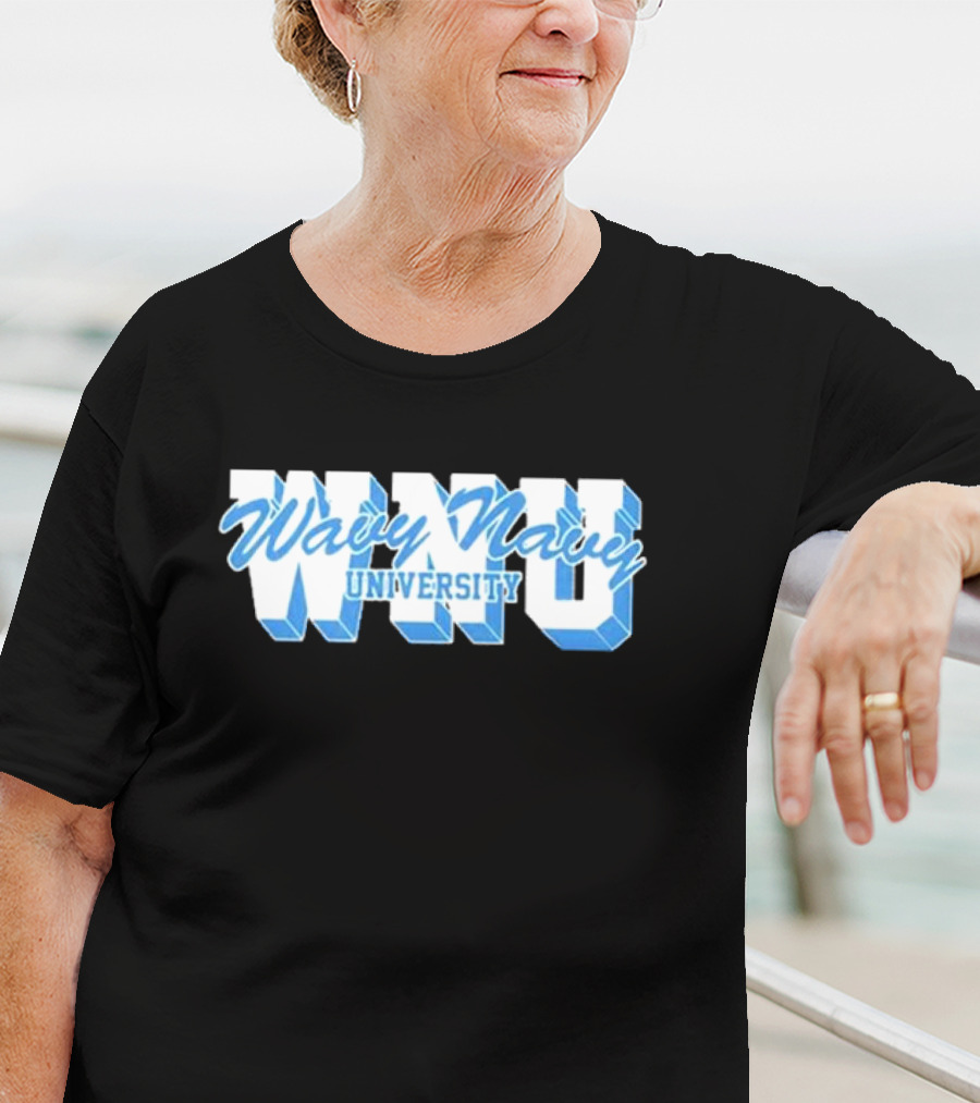 Wavy Navy University WNU Bold 3D Bold Blue Text T-Shirt