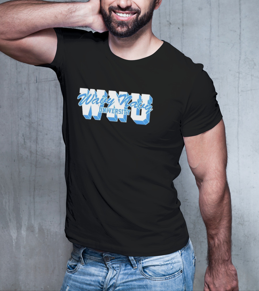 Wavy Navy University WNU Bold 3D Bold Blue Text T-Shirt