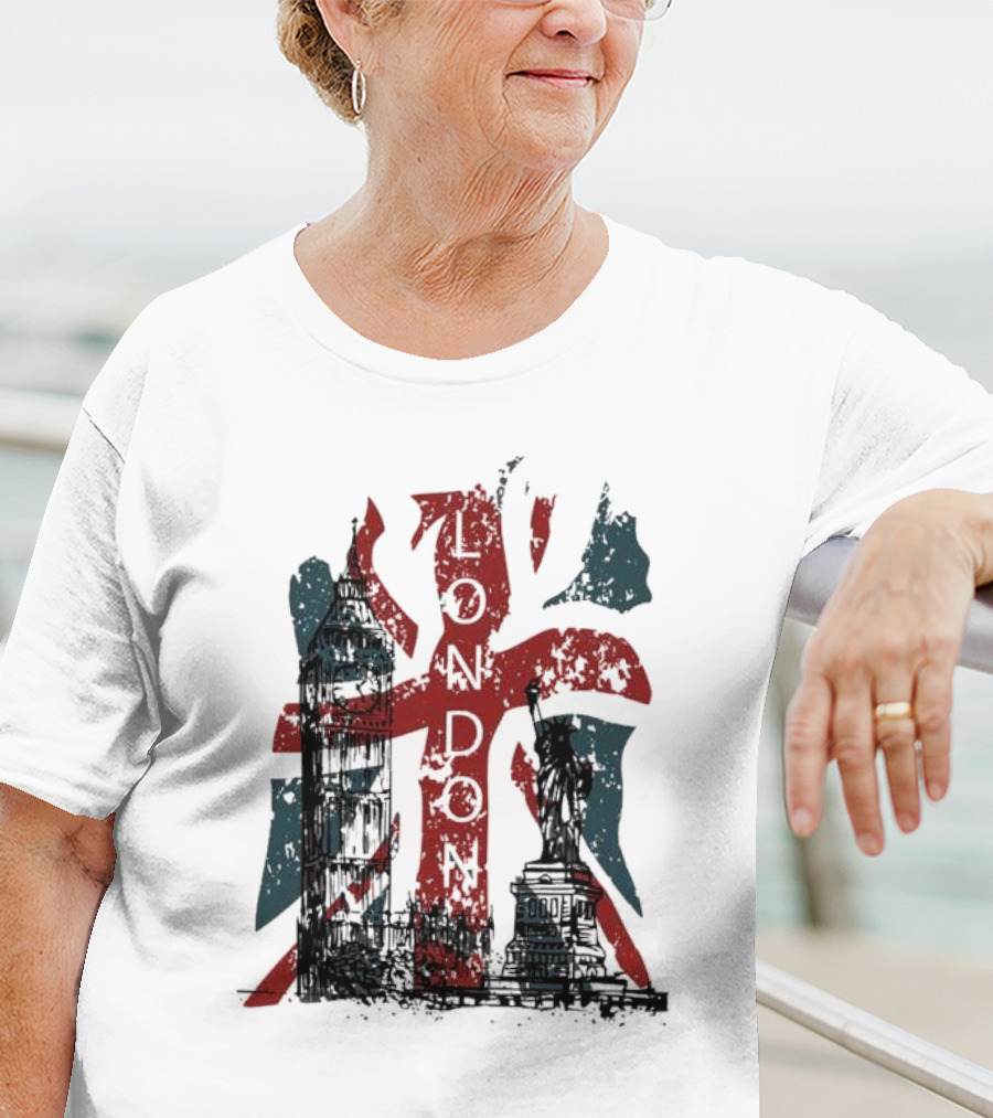 Retro London England Flag Big Ben Statue Liberty T-Shirt