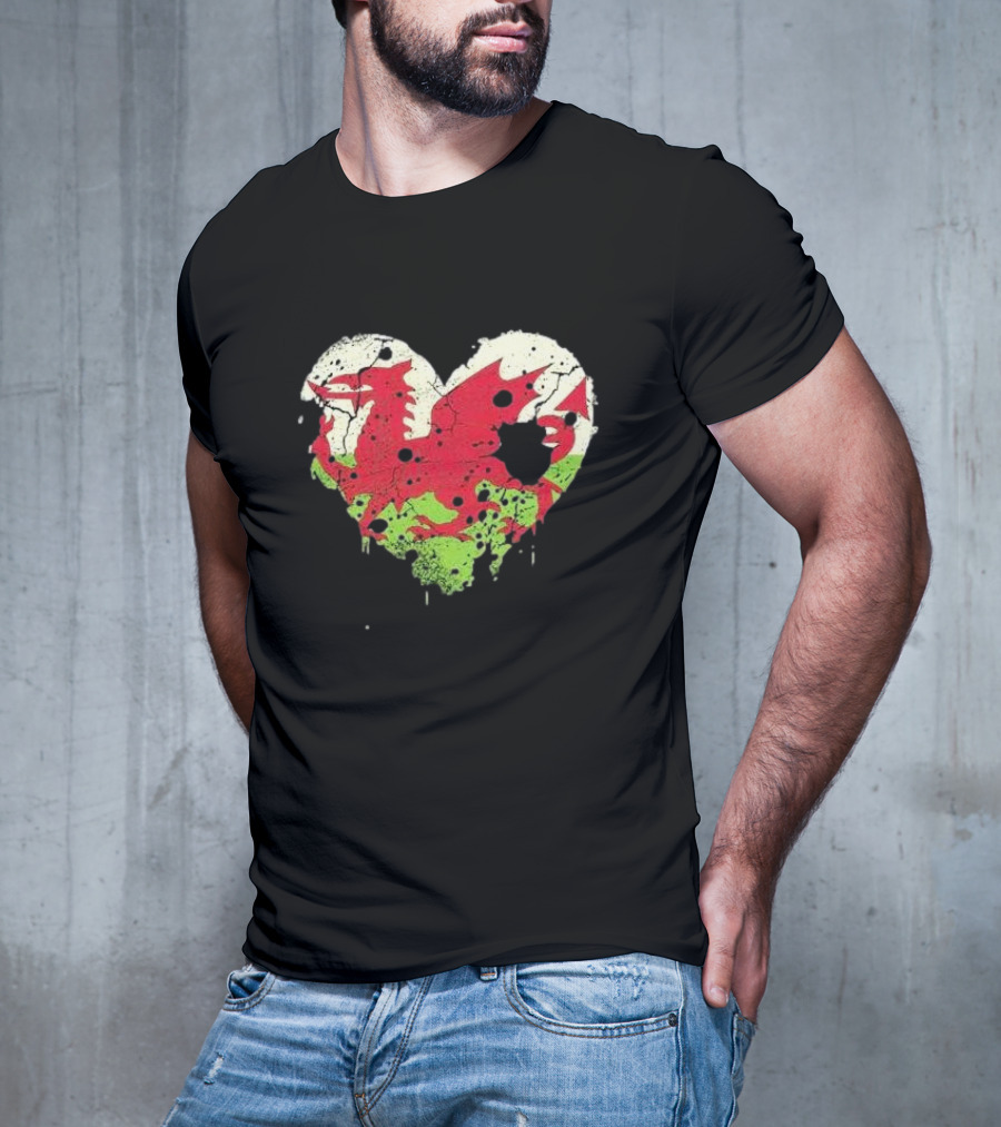 Love Flag Wales Welsh Football Rugby Heart Dragon T-Shirt