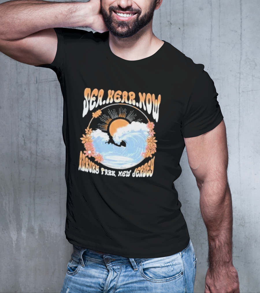 Sea Hear Now Asbury Park New Jersey Perfect Curl Fish And Anchor T-Shirt
