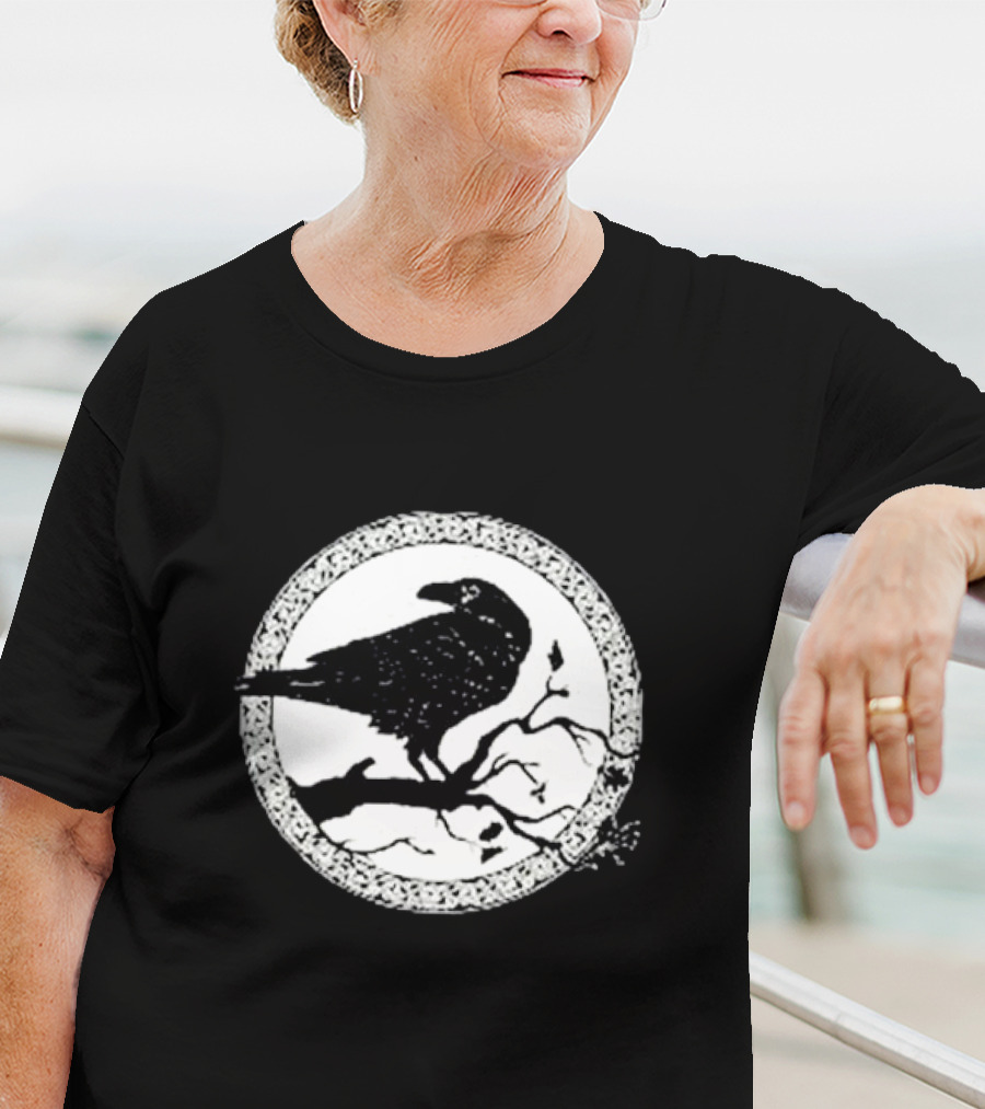 Viking Crow Celtic Norse Valhalla Odin Thor Raven On Branch Circle T-Shirt