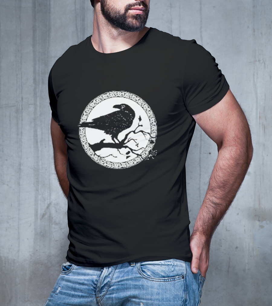 Viking Crow Celtic Norse Valhalla Odin Thor Raven On Branch Circle T-Shirt
