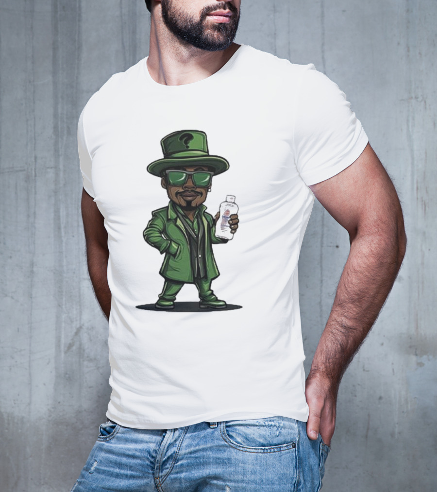Little Diddler Holding Baby Oil In Green Outfit With Question Mark Hat T-Shirt