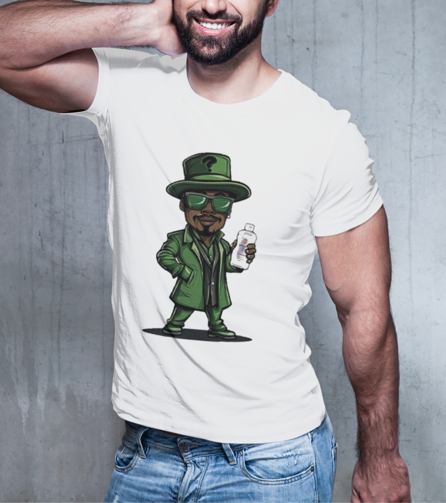 Little Diddler Holding Baby Oil In Green Outfit With Question Mark Hat T-Shirt