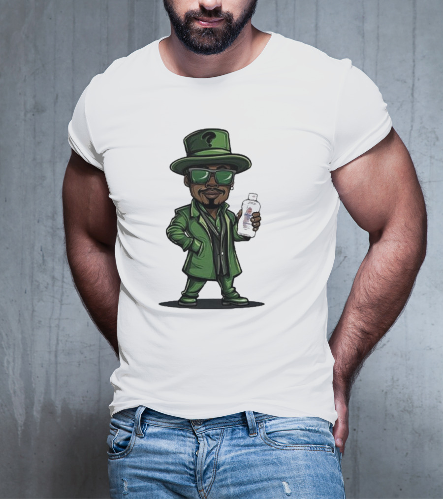 Little Diddler Holding Baby Oil In Green Outfit With Question Mark Hat T-Shirt