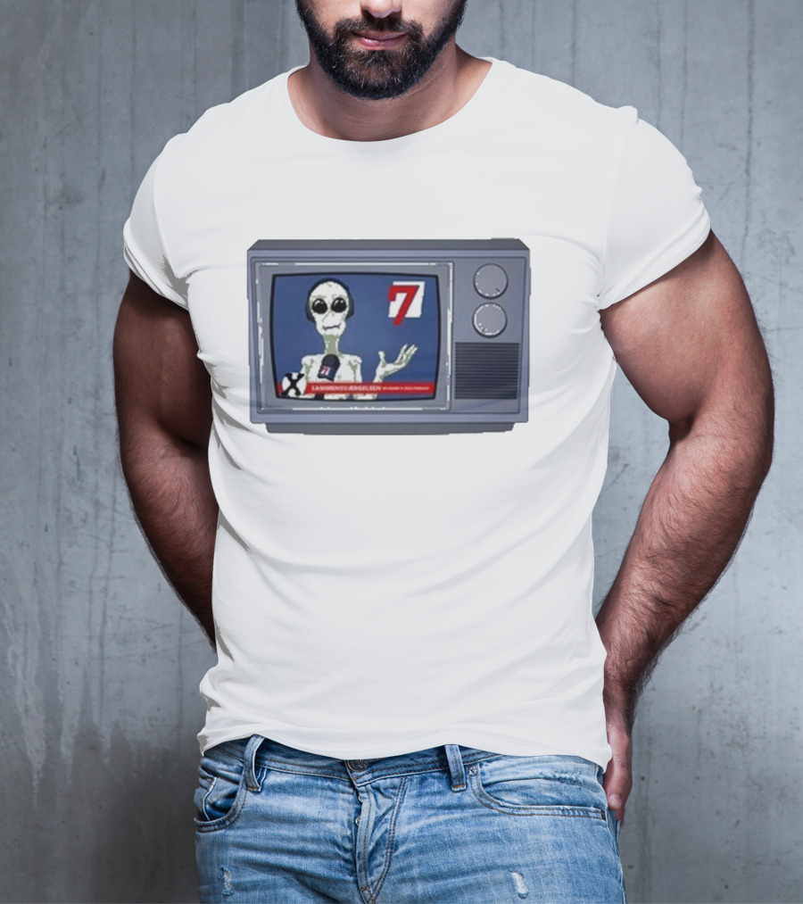 Sammensværgelsen Season 7 Hvid Retro TV Alien News Broadcast T-Shirt