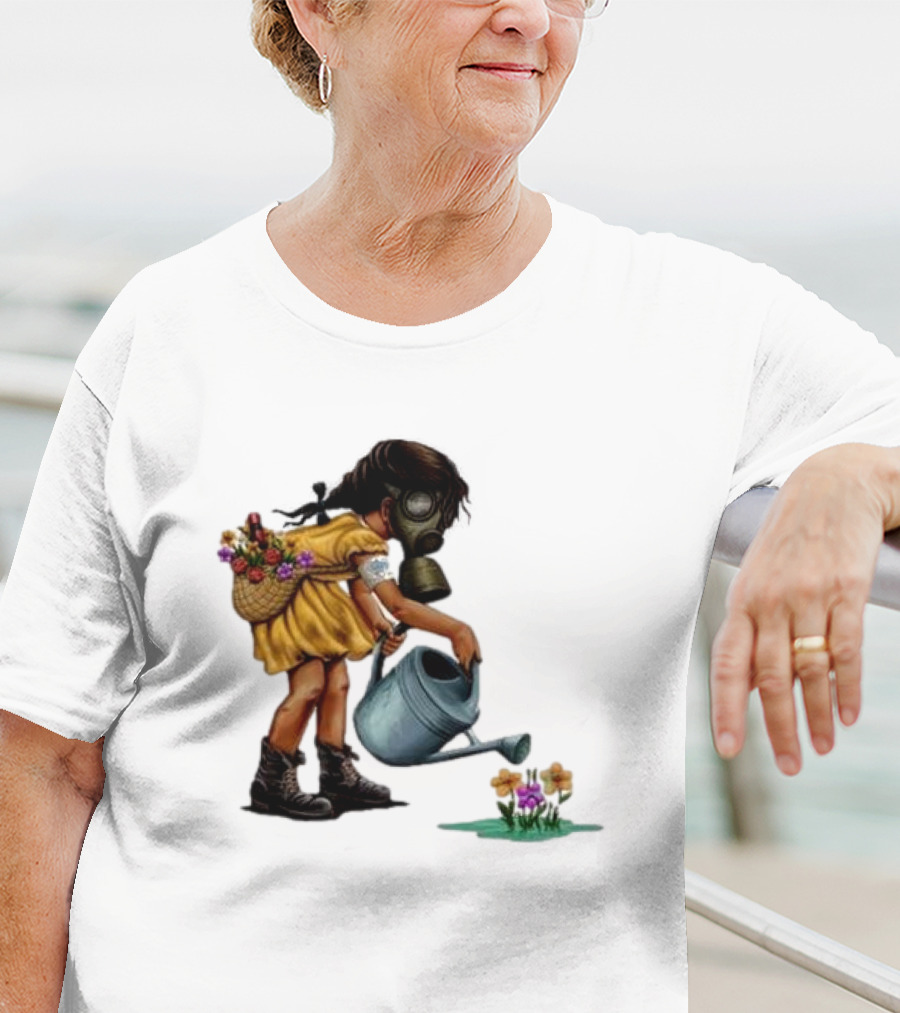 Stick To Your Guns Keep Planting Flowers Girl With Gas Mask Watering Flowers T-Shirt